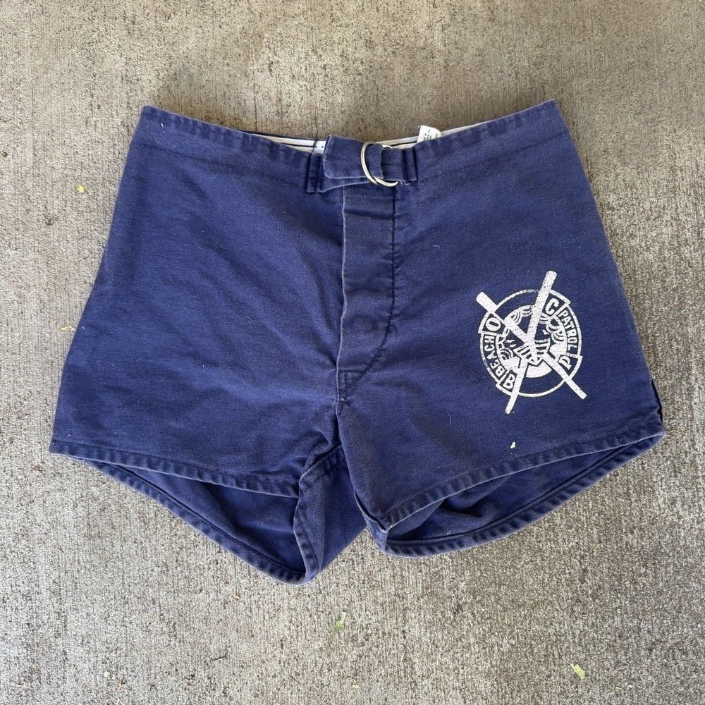 Vintage 60s 70s Duxbak Swim Trunks Beach Patrol Life Guard Navy Blue Sz 28